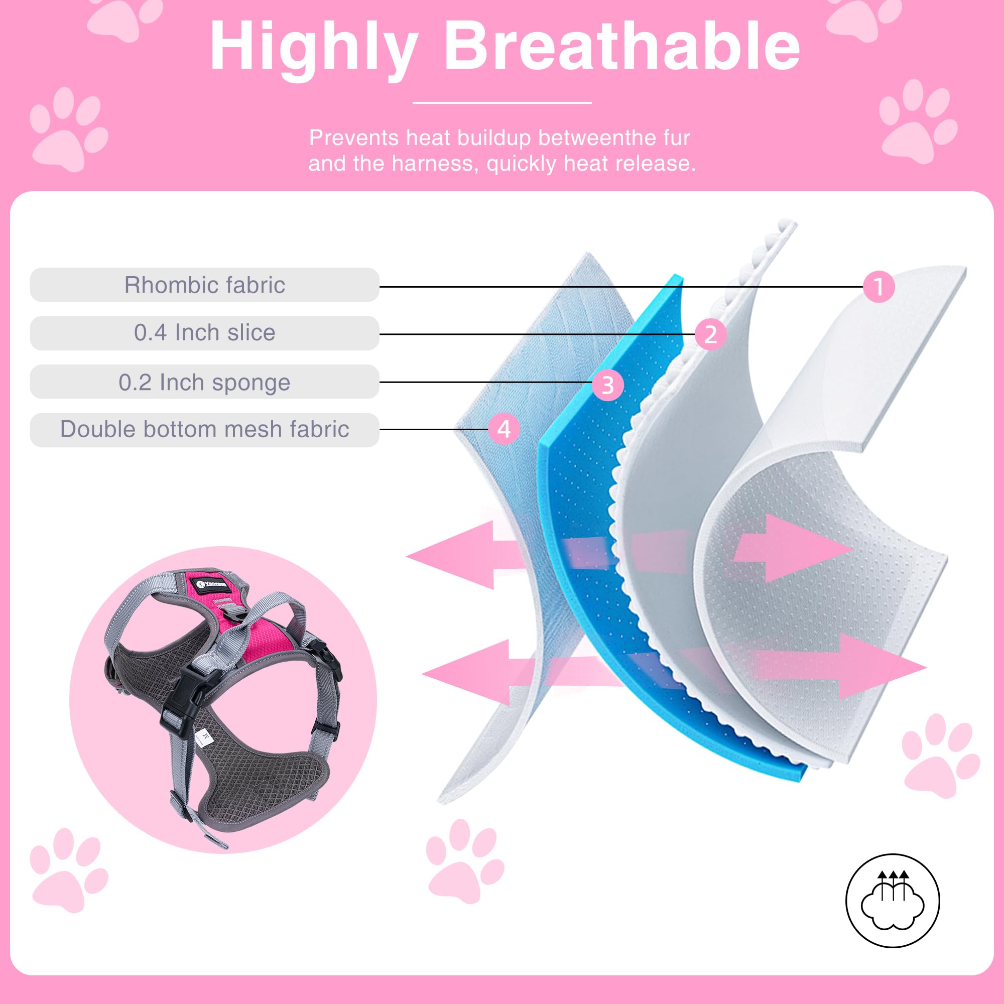 Dog Harness For Large Dogs Breathable Dog Harness And Leash Set, Soft Dog Vest Harness Reflective Puppy Harness No Pull With Han